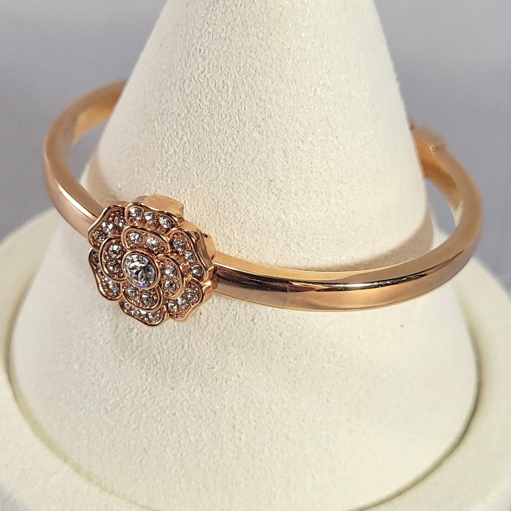 Anne Klein Bangle Bracelet Women Rose Gold Crystal Floral Pavé Rose Blossom